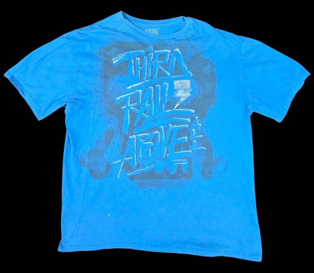 Vtg Y2K 3rd Rail Clothing Graphic T-Shirt Blue Graffiti Streetwear Skater 2XL